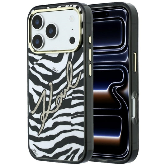 MagSafe-Hülle für Apple iPhone 18 Pro Max / 17 Pro Max, Karl Lagerfeld, HC IML Signature Zebra Glitter Gold, Schwarz