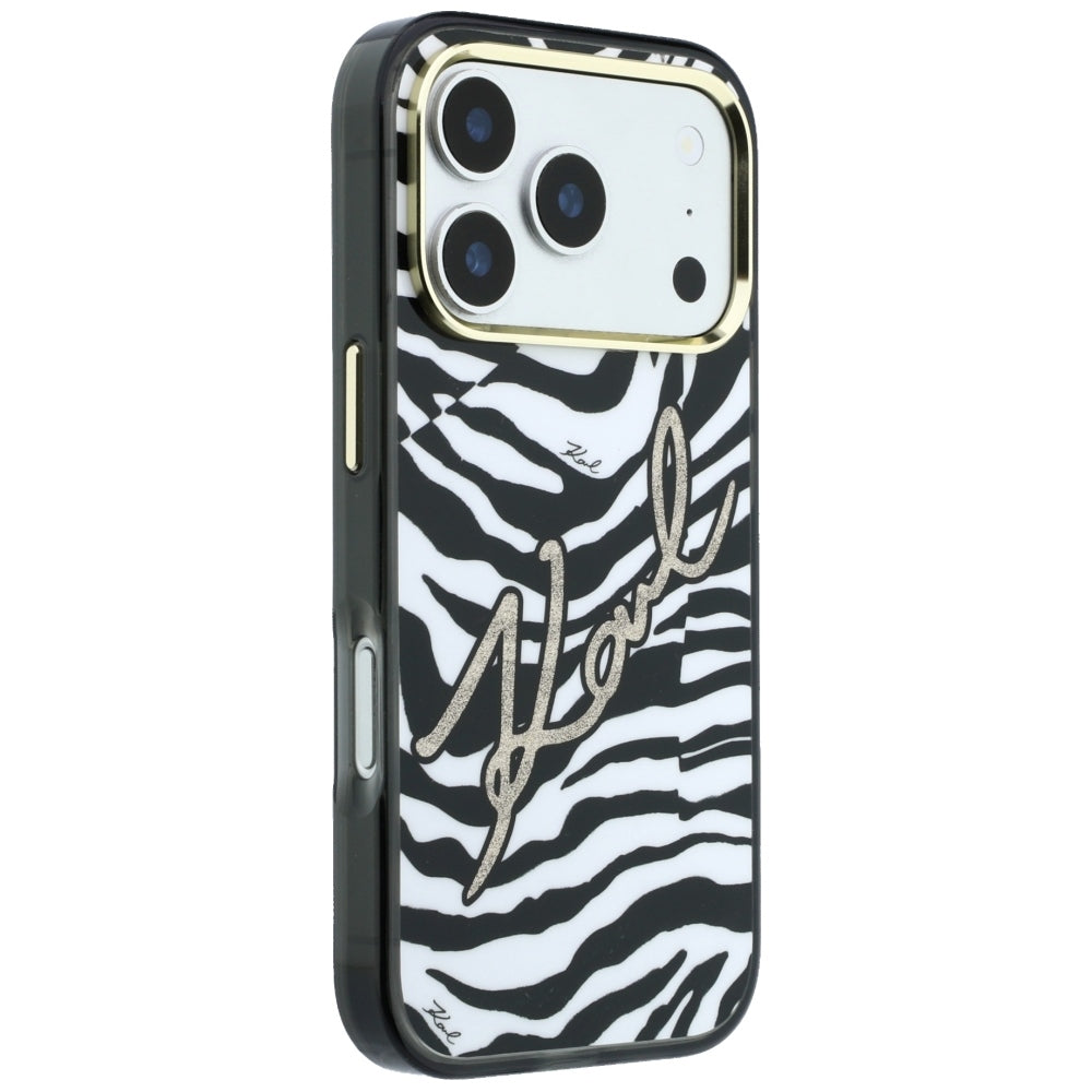 Coque MagSafe pour Apple iPhone 18 Pro Max / 17 Pro Max, Karl Lagerfeld, HC IML Signature Zebra Glitter Gold, Noire