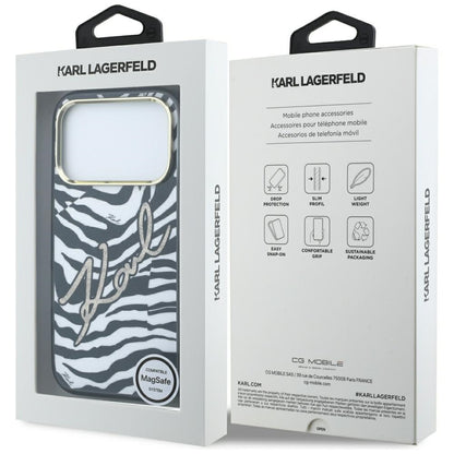 Coque MagSafe pour Apple iPhone 18 Pro Max / 17 Pro Max, Karl Lagerfeld, HC IML Signature Zebra Glitter Gold, Noire