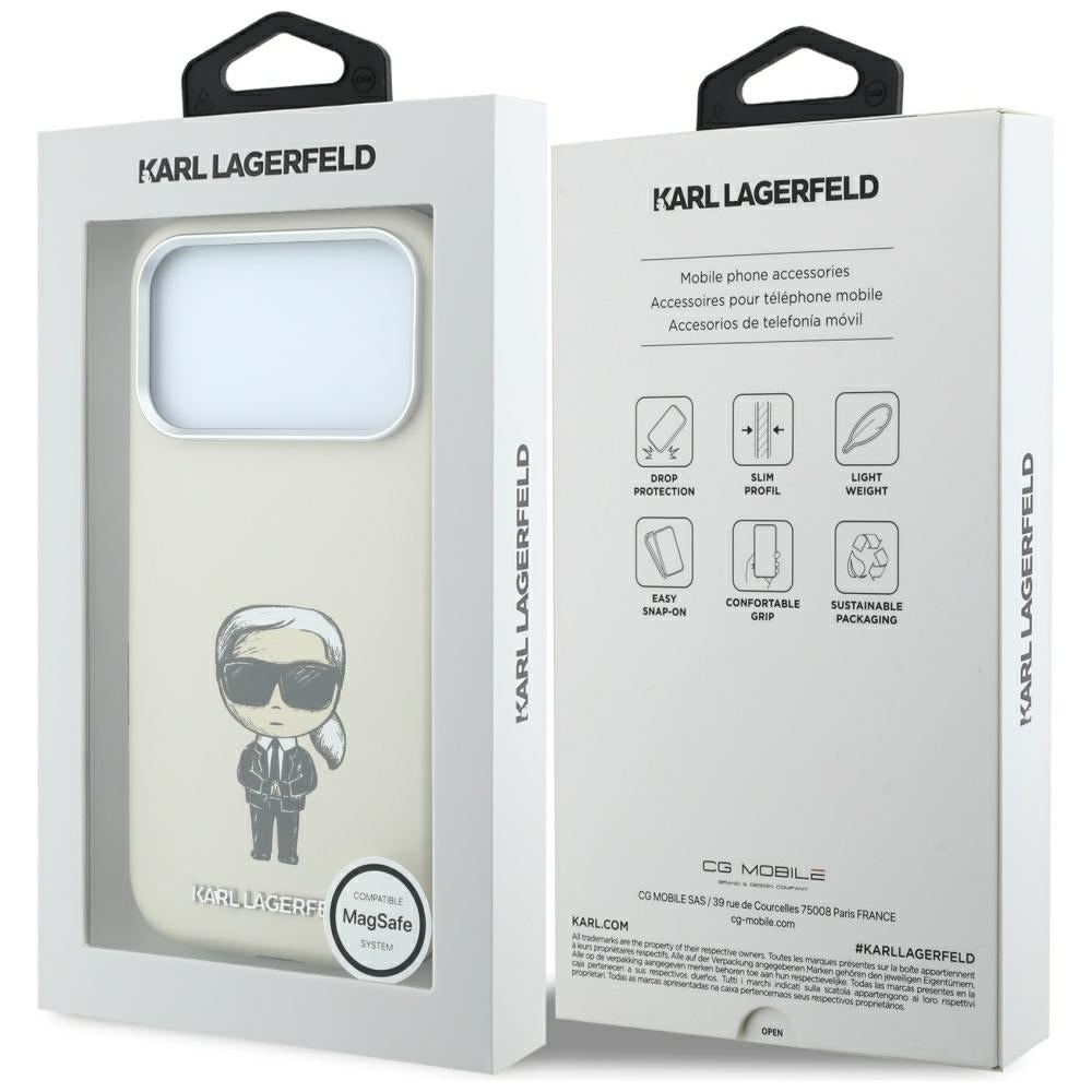 Coque MagSafe pour Apple iPhone 18 Pro Max / 17 Pro Max, Karl Lagerfeld, Ikonik Sketch, Beige
