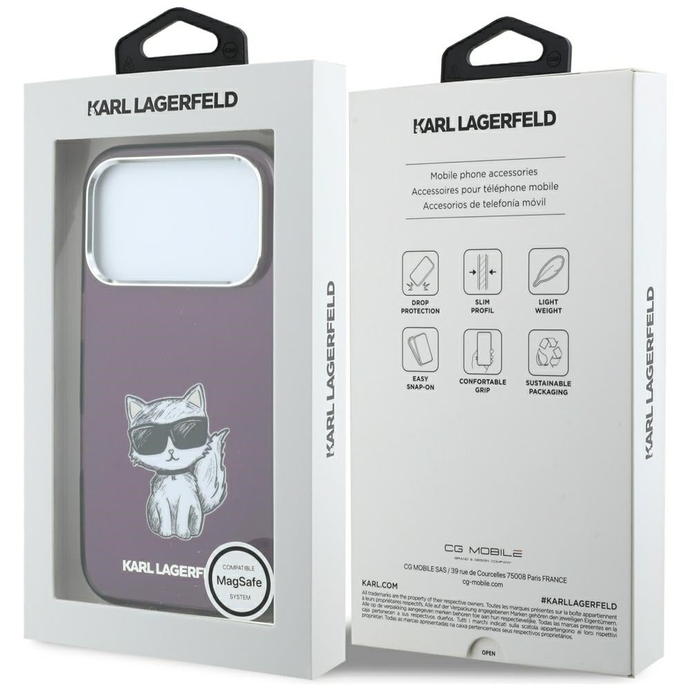 Coque MagSafe pour Apple iPhone 18 Pro Max / 17 Pro Max, Karl Lagerfeld, IML Choupette Body Sketch Print, Bordeaux