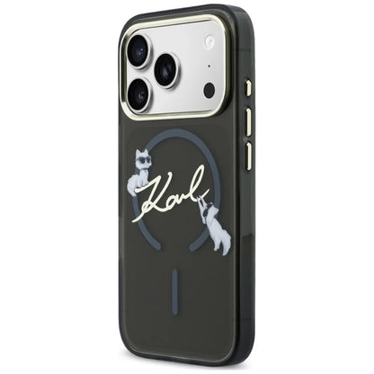 Coque MagSafe pour Apple iPhone 18 Pro Max / 17 Pro Max, Karl Lagerfeld, IML Choupette Karl Script Logo, Noire