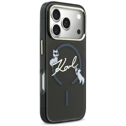 Coque MagSafe pour Apple iPhone 18 Pro Max / 17 Pro Max, Karl Lagerfeld, IML Choupette Karl Script Logo, Noire