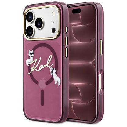 Coque MagSafe pour Apple iPhone 18 Pro Max / 17 Pro Max, Karl Lagerfeld, IML Choupette Karl Script Logo, Bordeaux