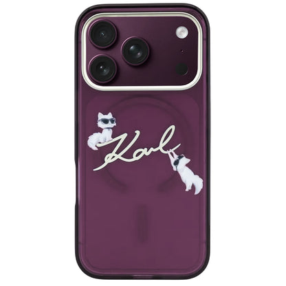 Coque MagSafe pour Apple iPhone 18 Pro Max / 17 Pro Max, Karl Lagerfeld, IML Choupette Karl Script Logo, Bordeaux