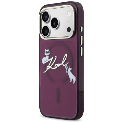 Coque MagSafe pour Apple iPhone 18 Pro Max / 17 Pro Max, Karl Lagerfeld, IML Choupette Karl Script Logo, Bordeaux