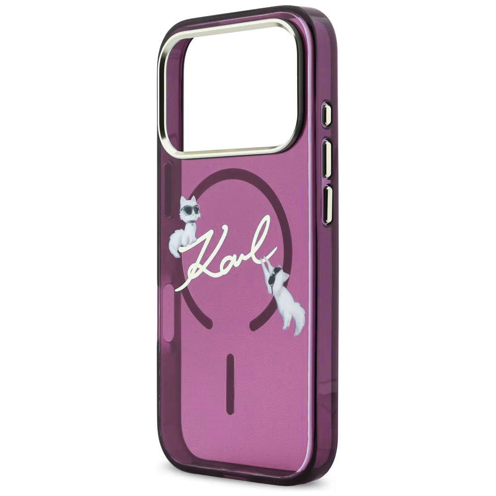 Coque MagSafe pour Apple iPhone 18 Pro Max / 17 Pro Max, Karl Lagerfeld, IML Choupette Karl Script Logo, Bordeaux