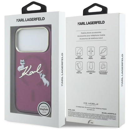 Coque MagSafe pour Apple iPhone 18 Pro Max / 17 Pro Max, Karl Lagerfeld, IML Choupette Karl Script Logo, Bordeaux