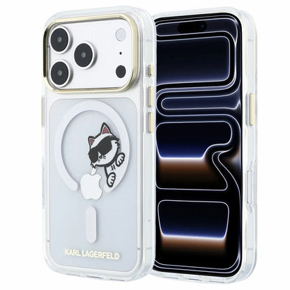Custodia MagSafe per Apple iPhone 18 Pro Max / 17 Pro Max, Karl Lagerfeld, IML Peekaboo Print e Cornice Metallica, Trasparente