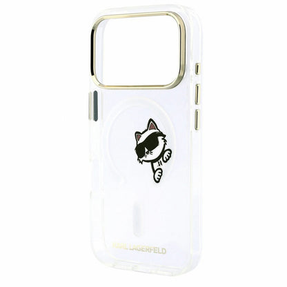 Custodia MagSafe per Apple iPhone 18 Pro Max / 17 Pro Max, Karl Lagerfeld, IML Peekaboo Print e Cornice Metallica, Trasparente