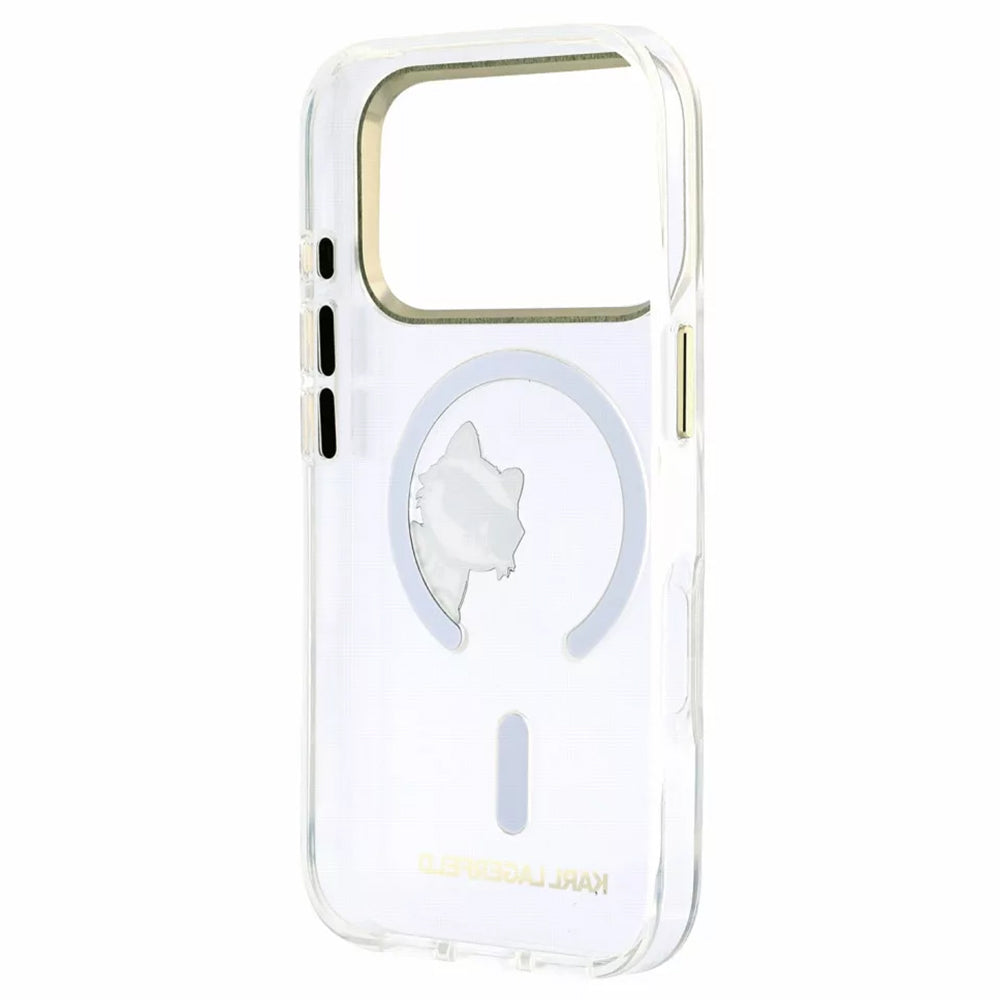 Custodia MagSafe per Apple iPhone 18 Pro Max / 17 Pro Max, Karl Lagerfeld, IML Peekaboo Print e Cornice Metallica, Trasparente
