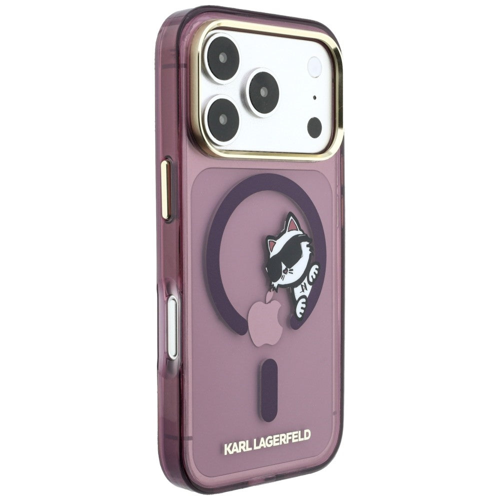 Custodia MagSafe per Apple iPhone 18 Pro Max / 17 Pro Max, Karl Lagerfeld, IML Peekaboo Print e Cornice Metallica, Vinaccia