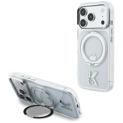 Custodia MagSafe per Apple iPhone 18 Pro Max / 17 Pro Max, Karl Lagerfeld, IML Ring Stand Kameo Metal, Trasparente