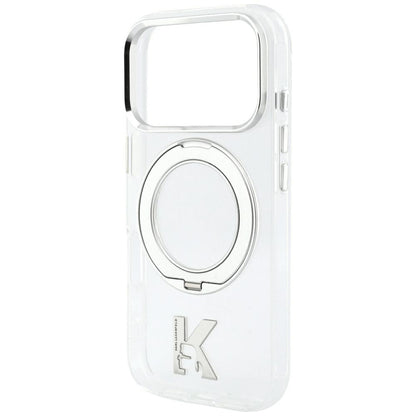 Custodia MagSafe per Apple iPhone 18 Pro Max / 17 Pro Max, Karl Lagerfeld, IML Ring Stand Kameo Metal, Trasparente