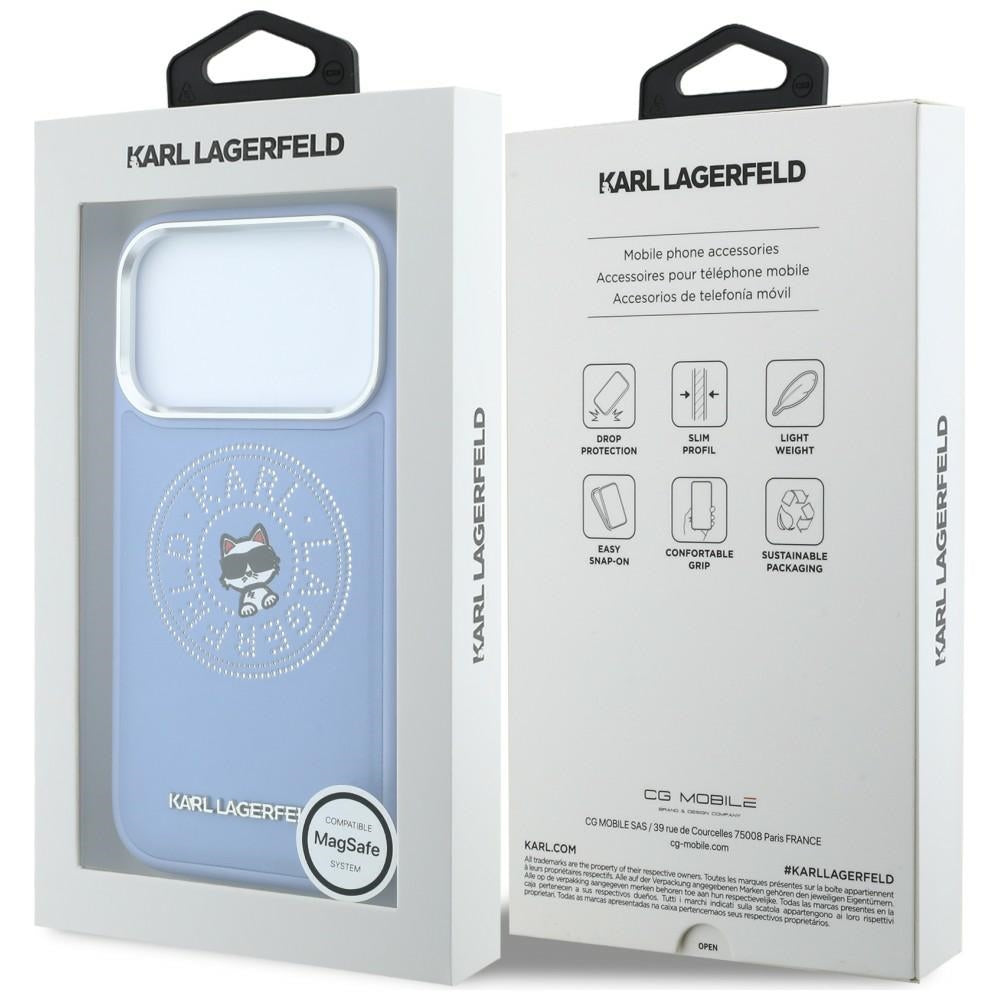 Custodia MagSafe per Apple iPhone 18 Pro Max / 17 Pro Max, Karl Lagerfeld, Point and Choupette Sketch, blu
