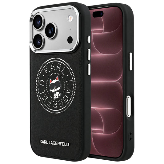 Coque MagSafe pour Apple iPhone 18 Pro Max / 17 Pro Max, Karl Lagerfeld, Point and Choupette Sketch, Noire