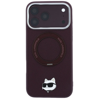 Custodia MagSafe per Apple iPhone 18 Pro Max / 17 Pro Max, Karl Lagerfeld, Saffiano Ring Stand 360 Choupette Pin, Vinaccia
