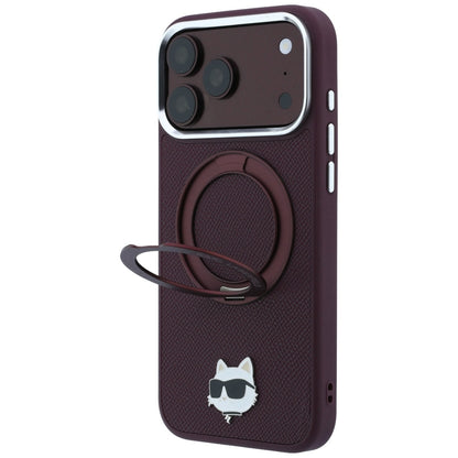 Custodia MagSafe per Apple iPhone 18 Pro Max / 17 Pro Max, Karl Lagerfeld, Saffiano Ring Stand 360 Choupette Pin, Vinaccia