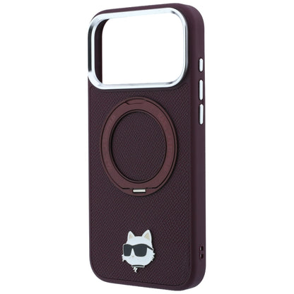 Custodia MagSafe per Apple iPhone 18 Pro Max / 17 Pro Max, Karl Lagerfeld, Saffiano Ring Stand 360 Choupette Pin, Vinaccia