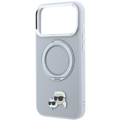 MagSafe Case for Apple iPhone 18 Pro Max / 17 Pro Max, Karl Lagerfeld, Ring Stand 360 Karl & Choupette Pin, Gray