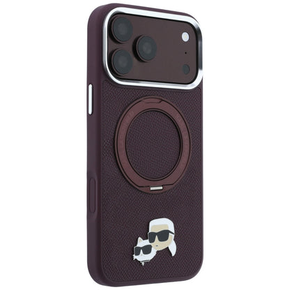 Custodia MagSafe per Apple iPhone 18 Pro Max / 17 Pro Max, Karl Lagerfeld, Ring Stand 360 Karl & Choupette Pin, color vinaccia