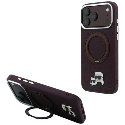 Custodia MagSafe per Apple iPhone 18 Pro Max / 17 Pro Max, Karl Lagerfeld, Ring Stand 360 Karl & Choupette Pin, color vinaccia