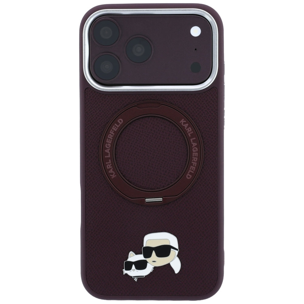 Custodia MagSafe per Apple iPhone 18 Pro Max / 17 Pro Max, Karl Lagerfeld, Ring Stand 360 Karl & Choupette Pin, color vinaccia