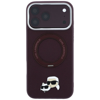 Custodia MagSafe per Apple iPhone 18 Pro Max / 17 Pro Max, Karl Lagerfeld, Ring Stand 360 Karl & Choupette Pin, color vinaccia