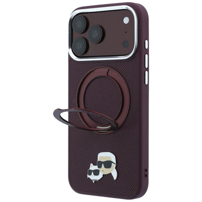 Custodia MagSafe per Apple iPhone 18 Pro Max / 17 Pro Max, Karl Lagerfeld, Ring Stand 360 Karl & Choupette Pin, color vinaccia
