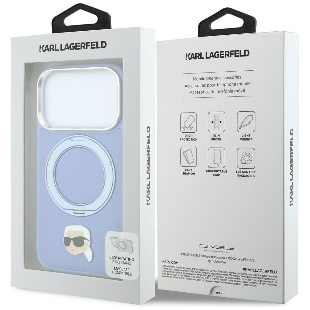 Custodia MagSafe per Apple iPhone 18 Pro Max / 17 Pro Max, Karl Lagerfeld, Ring Stand 360 Karl Pin, bluette