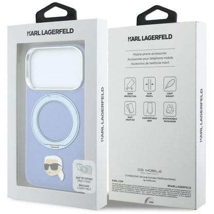 Custodia MagSafe per Apple iPhone 18 Pro Max / 17 Pro Max, Karl Lagerfeld, Ring Stand 360 Karl Pin, bluette