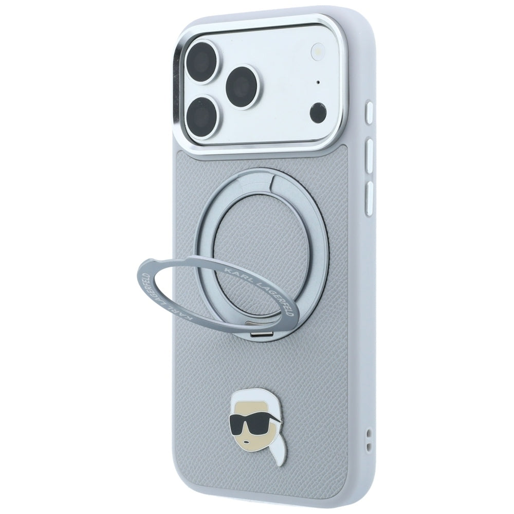 Custodia MagSafe per Apple iPhone 18 Pro Max / 17 Pro Max, Karl Lagerfeld, Ring Stand 360 Karl Pin, Grigio