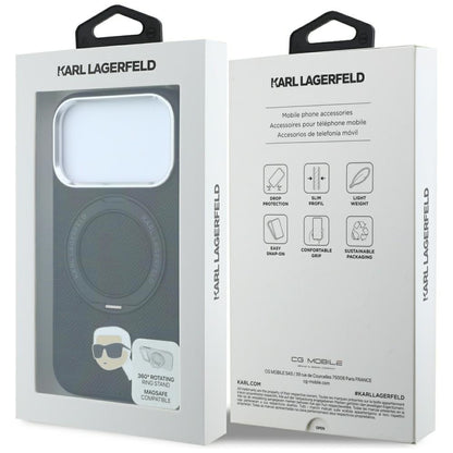 MagSafe-Hülle für Apple iPhone 18 Pro Max / 17 Pro Max, Karl Lagerfeld, Ring Stand 360 Karl Pin, Schwarz