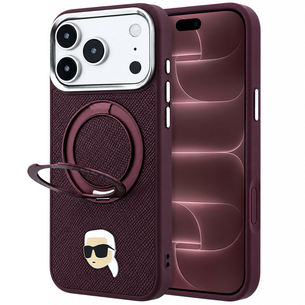 Custodia MagSafe per Apple iPhone 18 Pro Max / 17 Pro Max, Karl Lagerfeld, Ring Stand 360 Karl Pin, Vinaccia