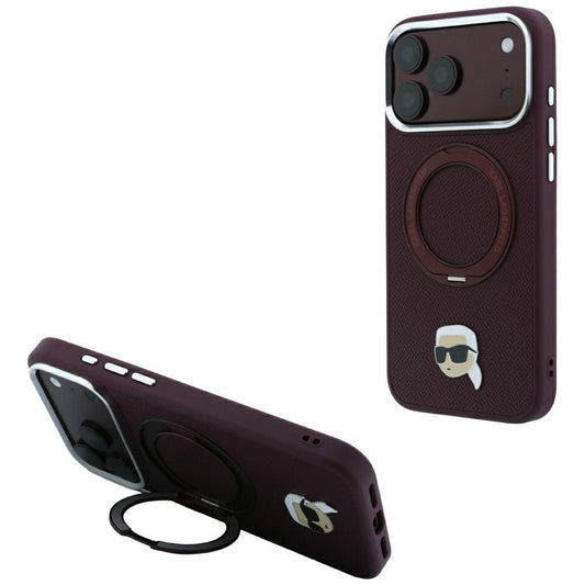 Coque MagSafe pour Apple iPhone 18 Pro Max / 17 Pro Max, Karl Lagerfeld, Support Anneau 360 Karl Pin, Bordeaux