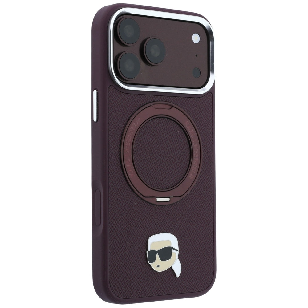 Custodia MagSafe per Apple iPhone 18 Pro Max / 17 Pro Max, Karl Lagerfeld, Ring Stand 360 Karl Pin, Vinaccia