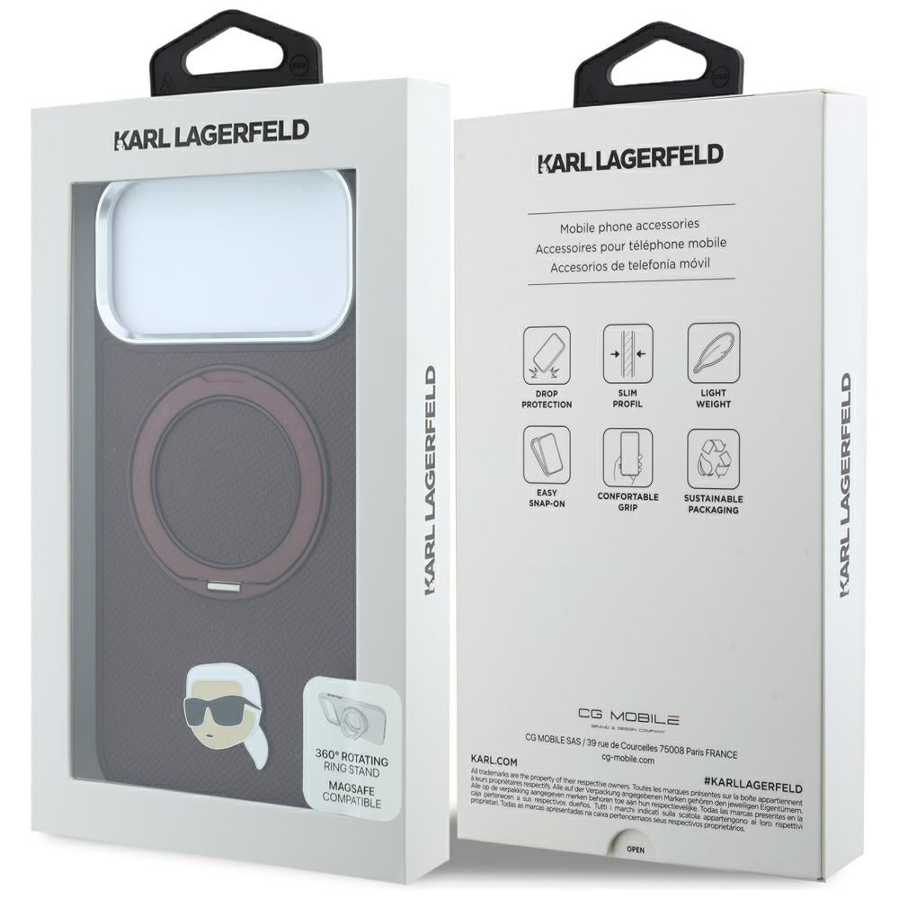 Custodia MagSafe per Apple iPhone 18 Pro Max / 17 Pro Max, Karl Lagerfeld, Ring Stand 360 Karl Pin, Vinaccia