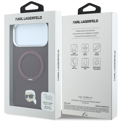 Custodia MagSafe per Apple iPhone 18 Pro Max / 17 Pro Max, Karl Lagerfeld, Ring Stand 360 Karl Pin, Vinaccia