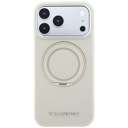 Coque MagSafe pour Apple iPhone 18 Pro Max / 17 Pro Max, Karl Lagerfeld, Ring Stand 360 Saffiano, beige
