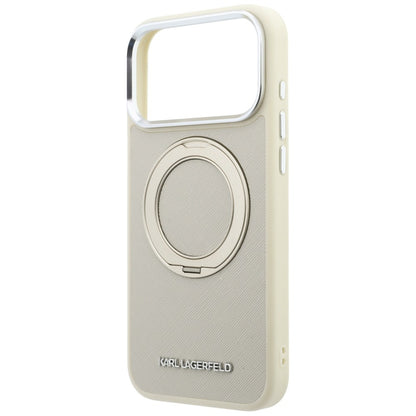 Coque MagSafe pour Apple iPhone 18 Pro Max / 17 Pro Max, Karl Lagerfeld, Ring Stand 360 Saffiano, beige