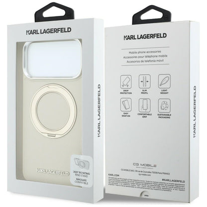 Coque MagSafe pour Apple iPhone 18 Pro Max / 17 Pro Max, Karl Lagerfeld, Ring Stand 360 Saffiano, beige