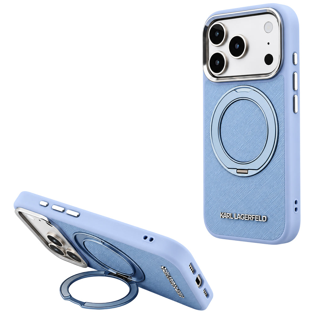 MagSafe-Hülle für Apple iPhone 18 Pro Max / 17 Pro Max, Karl Lagerfeld, Ring Stand 360 Saffiano, Blau