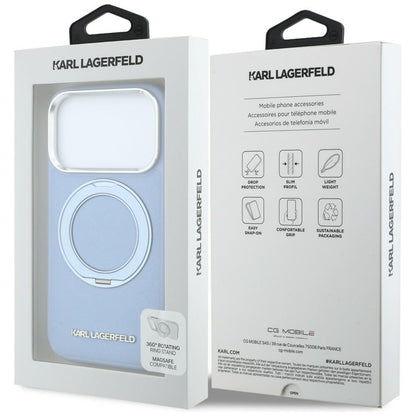 MagSafe-Hülle für Apple iPhone 18 Pro Max / 17 Pro Max, Karl Lagerfeld, Ring Stand 360 Saffiano, Blau