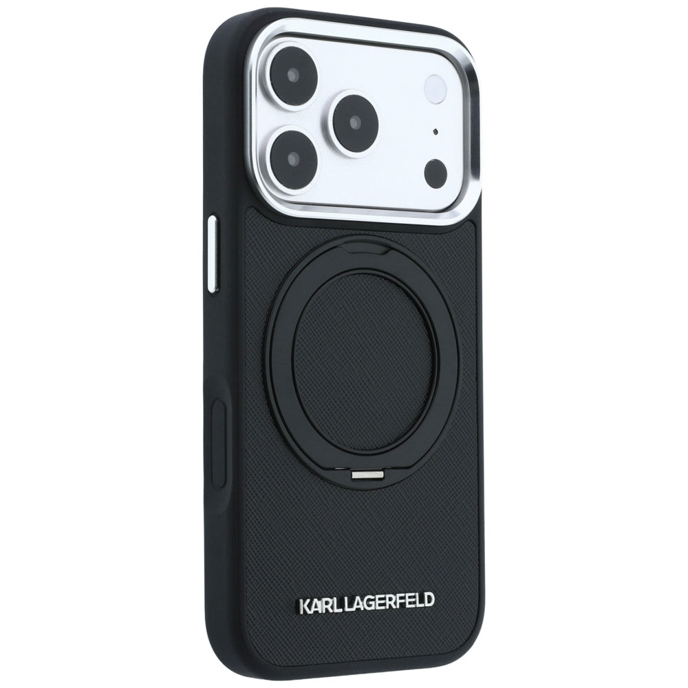 Coque MagSafe pour Apple iPhone 18 Pro Max / 17 Pro Max, Karl Lagerfeld, Ring Stand 360 Saffiano, Noire