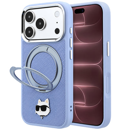 Custodia MagSafe per Apple iPhone 18 Pro Max / 17 Pro Max, Karl Lagerfeld, Saffiano Ring Stand 360 Choupette Pin, Blu