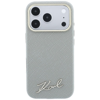 MagSafe-Hülle für Apple iPhone 18 Pro Max / 17 Pro Max, Karl Lagerfeld, Saffiano Small Script Metall-Logo, Beige