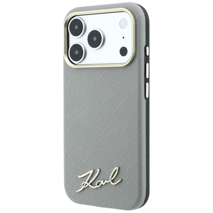 MagSafe-Hülle für Apple iPhone 18 Pro Max / 17 Pro Max, Karl Lagerfeld, Saffiano Small Script Metall-Logo, Beige