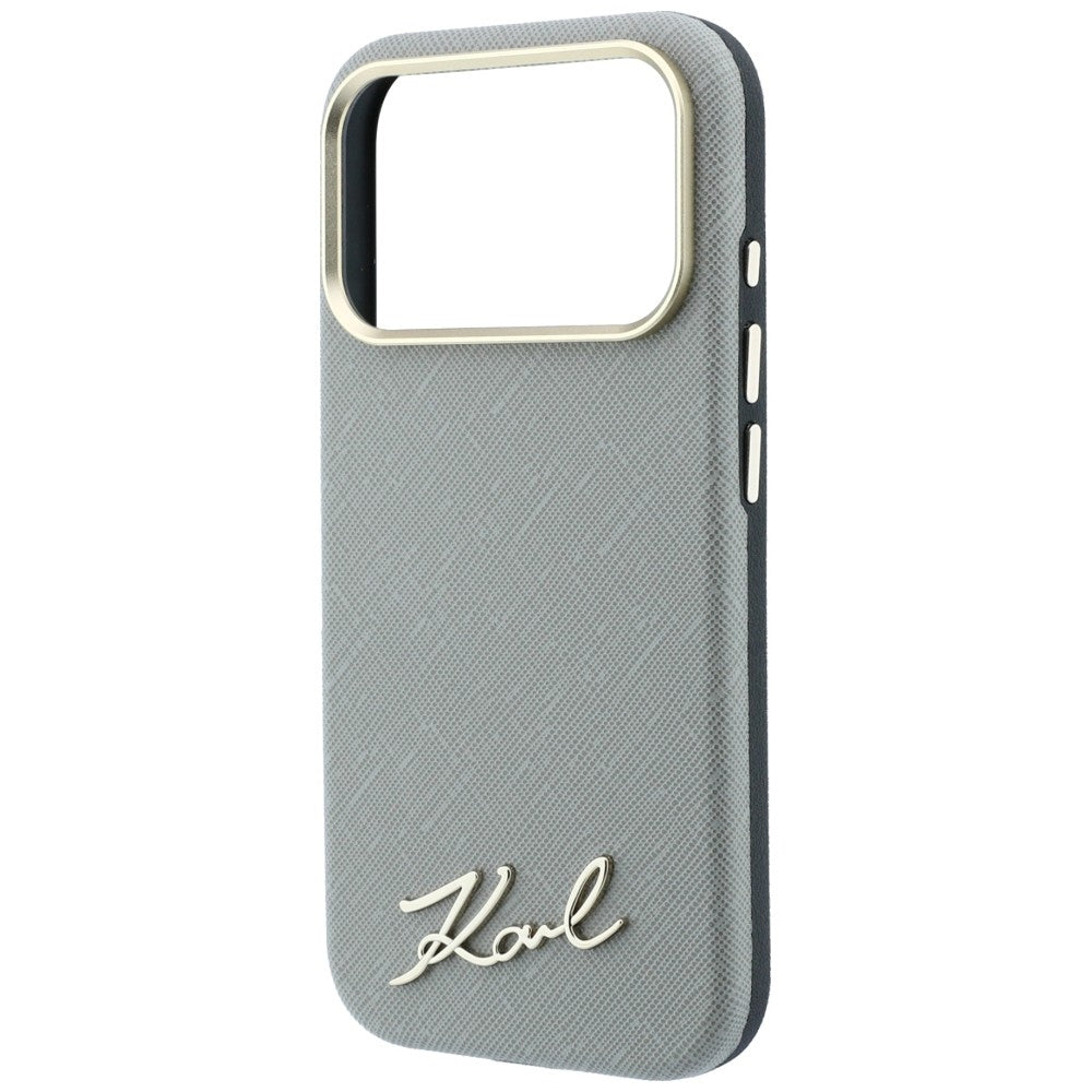 MagSafe-Hülle für Apple iPhone 18 Pro Max / 17 Pro Max, Karl Lagerfeld, Saffiano Small Script Metall-Logo, Beige