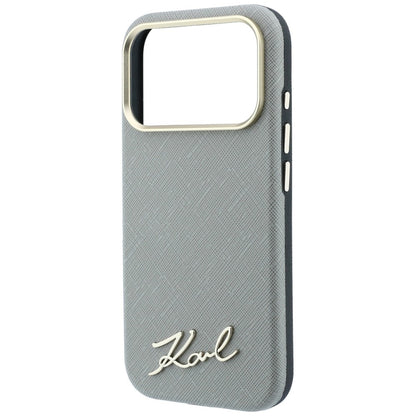 MagSafe-Hülle für Apple iPhone 18 Pro Max / 17 Pro Max, Karl Lagerfeld, Saffiano Small Script Metall-Logo, Beige