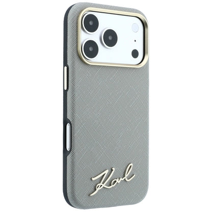 MagSafe-Hülle für Apple iPhone 18 Pro Max / 17 Pro Max, Karl Lagerfeld, Saffiano Small Script Metall-Logo, Beige